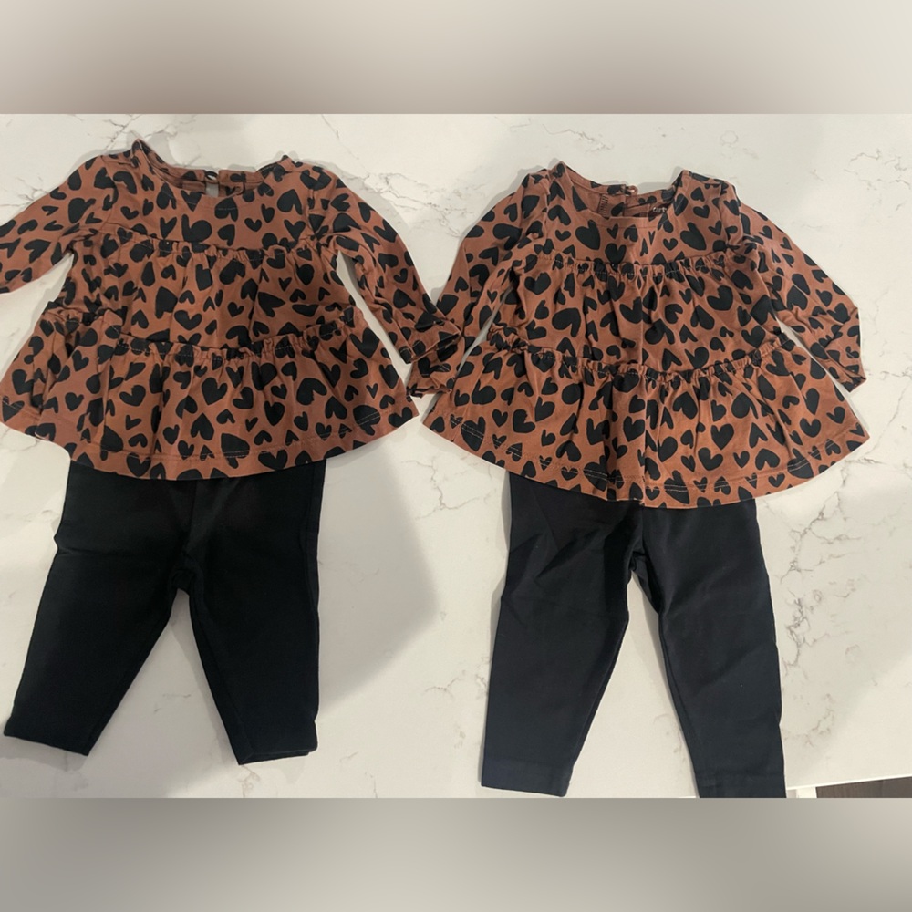 Carter's Black & brown Heart Print Top & bottoms